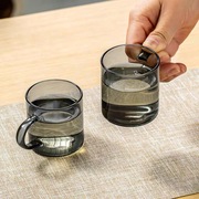 高硼硅玻璃茶杯耐高温水杯，品茗杯直筒带把小花茶杯玻璃杯120ml