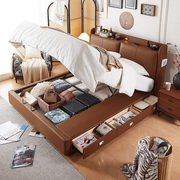 床柜一体组合小户型真皮床现代简约双人主卧高箱储物大容量带抽屉
