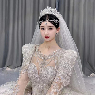 2024公主风高端新娘，头饰超仙结婚婚纱，头饰仙女额饰三件套