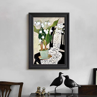 手绘油画马蒂斯静物客厅，卧室装饰挂画法式黑白色花卉玄关桌面摆件