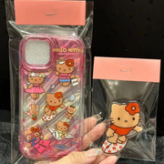 ins卡通粉色冲浪kt猫适用于iphone14pro手机，壳苹果14promax可爱创意13双层全包，防摔12萌宠14小众xsxr保护套