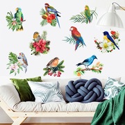 田园客厅彩色小鸟贴纸花卉树枝浪漫温馨客厅卧室沙发背景自粘墙贴