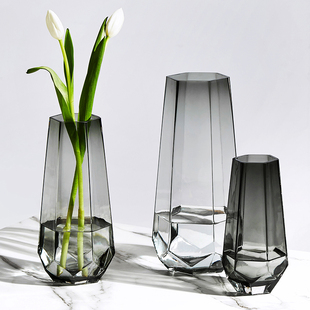 北欧创意简约轻奢网红玻璃花瓶透明水养，百合玫瑰鲜花客厅插花摆件