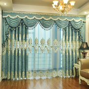 窗帘客厅雪尼尔欧式绣花成品，卧室奢华高档镂空大气遮光落地窗布窗