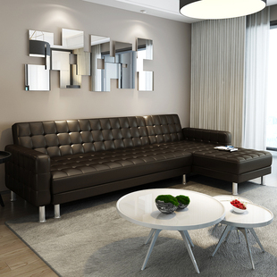简适轩现代小户型客厅转角pu沙发组合功能皮艺实木折叠沙发床整装