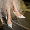 白色婚鞋女孕妇不累脚花朵小众高级感新娘主婚纱2023年高跟鞋