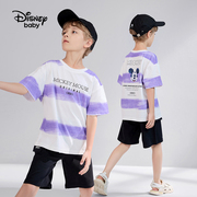 迪士尼品牌男童针织扎染，运动中裤套装纯棉，小孩时尚短袖短裤两件套