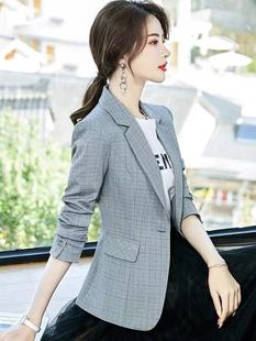 女士小西装单件上衣2023年春秋韩版设计感时尚格子西服外套女