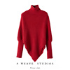 十穿九美~红色纯羊绒毛衣女，秋冬宽松不规则，设计感高领羊绒针织衫