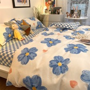 欧式蓝色花卉倾城花语轻奢简约四件套床上用品宿舍床单被套三件套
