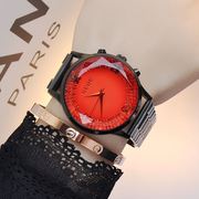 古欧黑色钢带水钻手表时装大盘蝴蝶女时尚石英玫瑰国产腕表