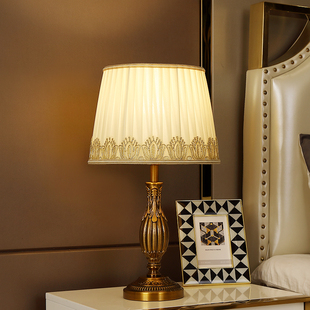 仿古铜雕刻欧式台灯，美式轻奢客厅卧室床头灯智能，遥控触摸调光开关