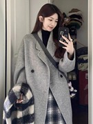 灰色羊绒大衣女2023秋冬韩系中长款双面呢高级感加厚毛呢外套