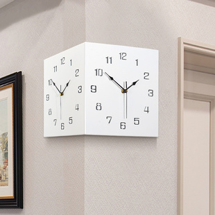 北欧转角双面挂钟客厅，创意简约现代拐角，两面钟表家用时尚大气时钟