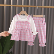 秋季1-2-3岁女童格子儿童两件套6个月女宝宝秋装洋气幼儿休闲套装