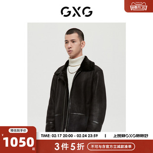 GXG男装 商场同款沉静棕系列黑色皮草夹克皮毛一体 22年冬季