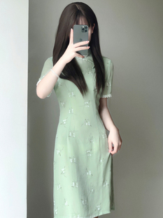 雪纺印花旗袍2023年夏季新中式年轻款少女改良连衣裙小个子