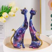 创意欧式家居油画情侣猫咪动物摆件酒店客厅情人节礼物树脂工艺品