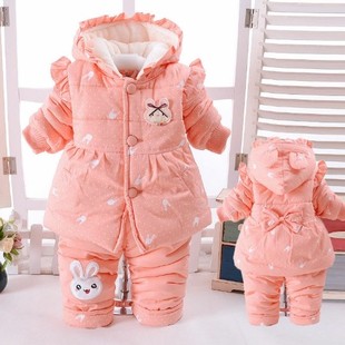 婴儿秋冬季棉衣套装 冬装纯棉0-1-2岁女宝宝幼儿童棉衣服二件套