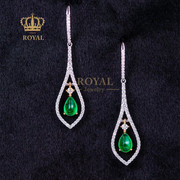 royal珠宝1.45ct素面祖母绿耳饰女钻石，18k金镶嵌(金镶嵌)轻奢日常佩戴送礼