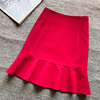 红色鱼尾裙半身裙，春夏季裙子荷叶边裙a字裙高腰显瘦包臀短裙