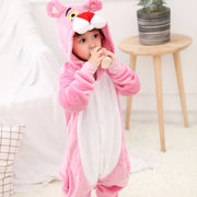 动物睡衣女童卡通韩国冬天套装一连体衣粉红豹秋衣服母女装法兰绒
