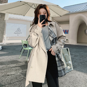 2022春季女装小个子格子风衣韩版流行卡其色显瘦春秋拼接外套