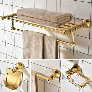 轻奢黄铜浴室欧式卫浴五金，挂件卫生间金色，浴巾毛巾架纸巾架马桶刷