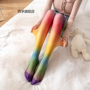日系彩虹袜子女薄款个性，条纹彩色春秋，渐变连裤袜派对丝袜