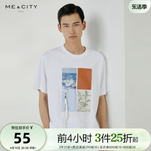 3件25折纯棉mecity男夏季圆领半袖贴布印花图案针织短袖t恤