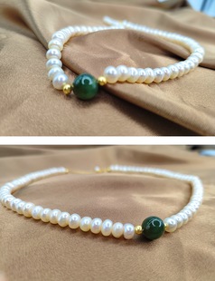 优雅贵气天然珍珠~浮朵复古时尚，个性玉石珍珠项链，高贵显(高贵显)气质