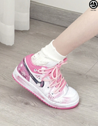 球鞋定制 Air Jordan 1 蔷薇花园少女心泼墨解构鞋带粉白篮球鞋