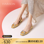 哈森2024年春季方头平跟平跟女单鞋通勤鞋HS247163
