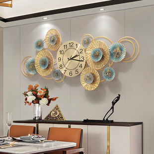 轻奢时尚客厅装饰钟挂钟(钟挂钟)餐厅创意铁艺，大气静音时钟墙面艺术挂表