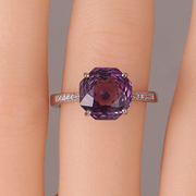 戒指女款天然紫水晶s925银镀白金玫瑰切工艺，时尚气质宝石戒指