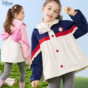 三防迪士尼女童冲锋衣，外套春季公主，防风衣三合一摇粒绒童装