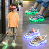 女童网面运动鞋led发光鞋，儿童带灯鞋子，男童透气亮灯鞋老爹鞋