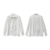 盐系白色简洁立领系带设计衬衫，长袖通勤上衣时尚，休闲洋气a$26