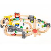 木质大型轨道车电动小火车，套装轨道木制儿童益智玩具带桌子游戏桌
