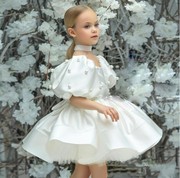 儿童礼服公主裙白色，蓬蓬纱女童模特走秀晚礼服，花童小主持人演出服