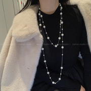 玻璃珍珠！毛衣链灰色高级感长款叠戴项链轻奢小众2024年颈链
