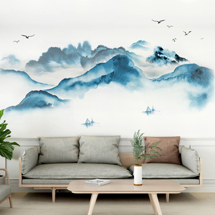 中国风电视背景墙贴纸装饰山水墙壁贴画墙贴中式墙纸自粘卧室温馨