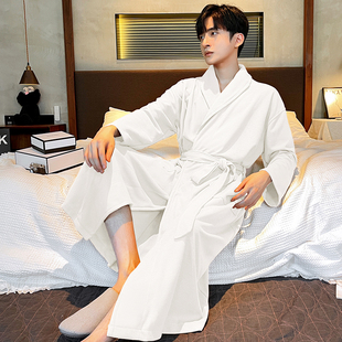 春秋季睡衣男士睡袍纯棉白色，日式和服酒店，吸水速干长款浴袍式大衣