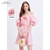 MISSCOCOON法式一字肩连衣裙女2023夏装减龄气质粉色宴会裙子
