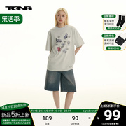 TGNS潮牌复古电子组合印花灰色T恤男重磅美式夏季短袖女半袖