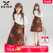 keiko设计感单肩背带，牛仔裙2024夏季盐系复古a字显瘦连衣裙短裙