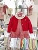 韩国童装 22春女童宝宝红色格子甜美发带连衣裙 针织开衫套装