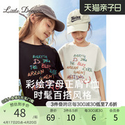 女童圆领T恤2024夏季字母涂鸦宽松显瘦纯棉吸汗儿童短袖上衣