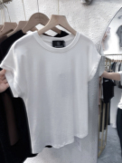 2024韩版简约高级感纯色上衣柔软舒适百搭小飞短袖白色圆领T恤女