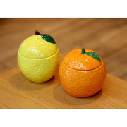 大橘大利 陶瓷橘子柠檬盖碗设计师签名款家居水果摆件